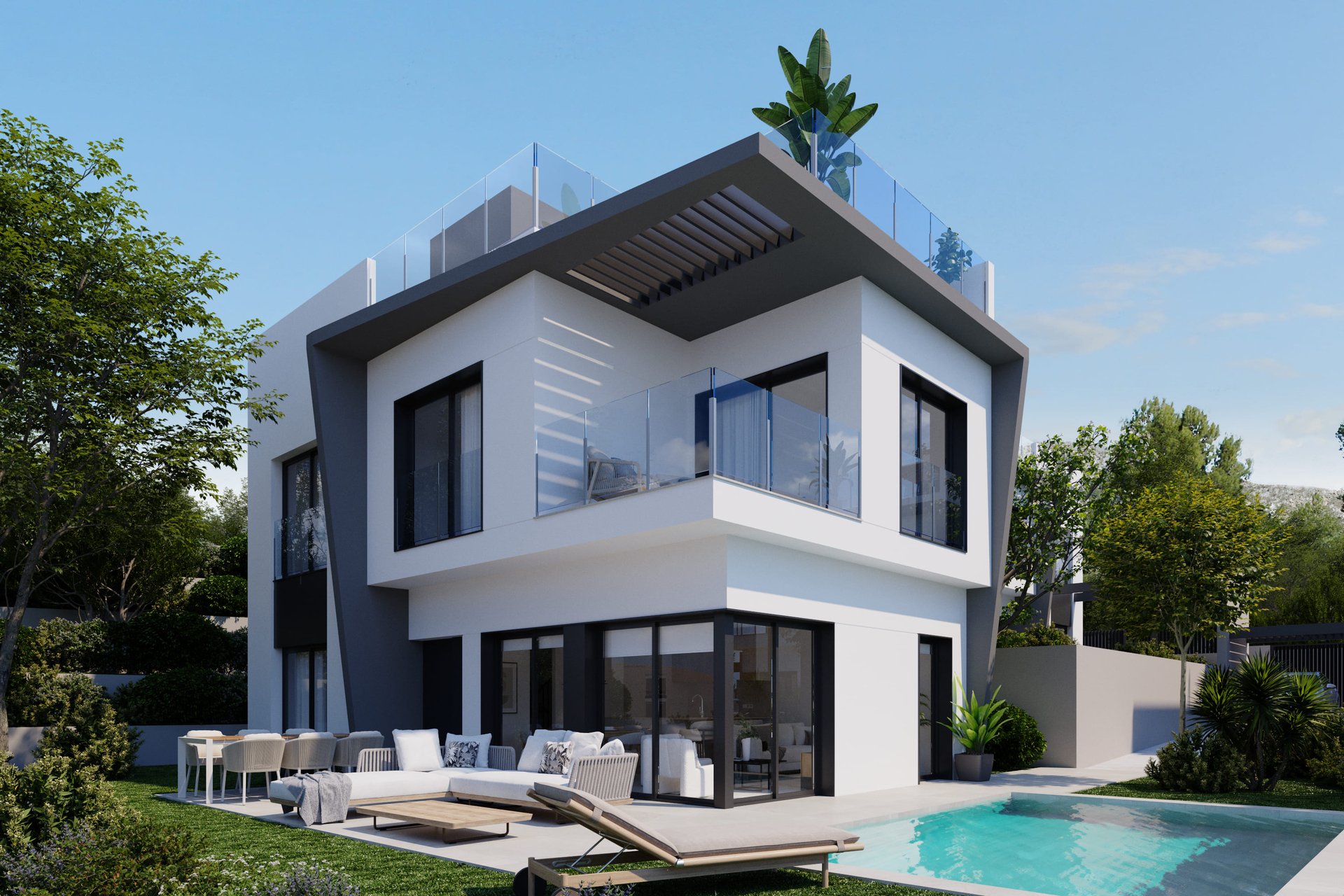 Villa 1 — exterior facade with private pool, Alonis Villas Villajoyosa